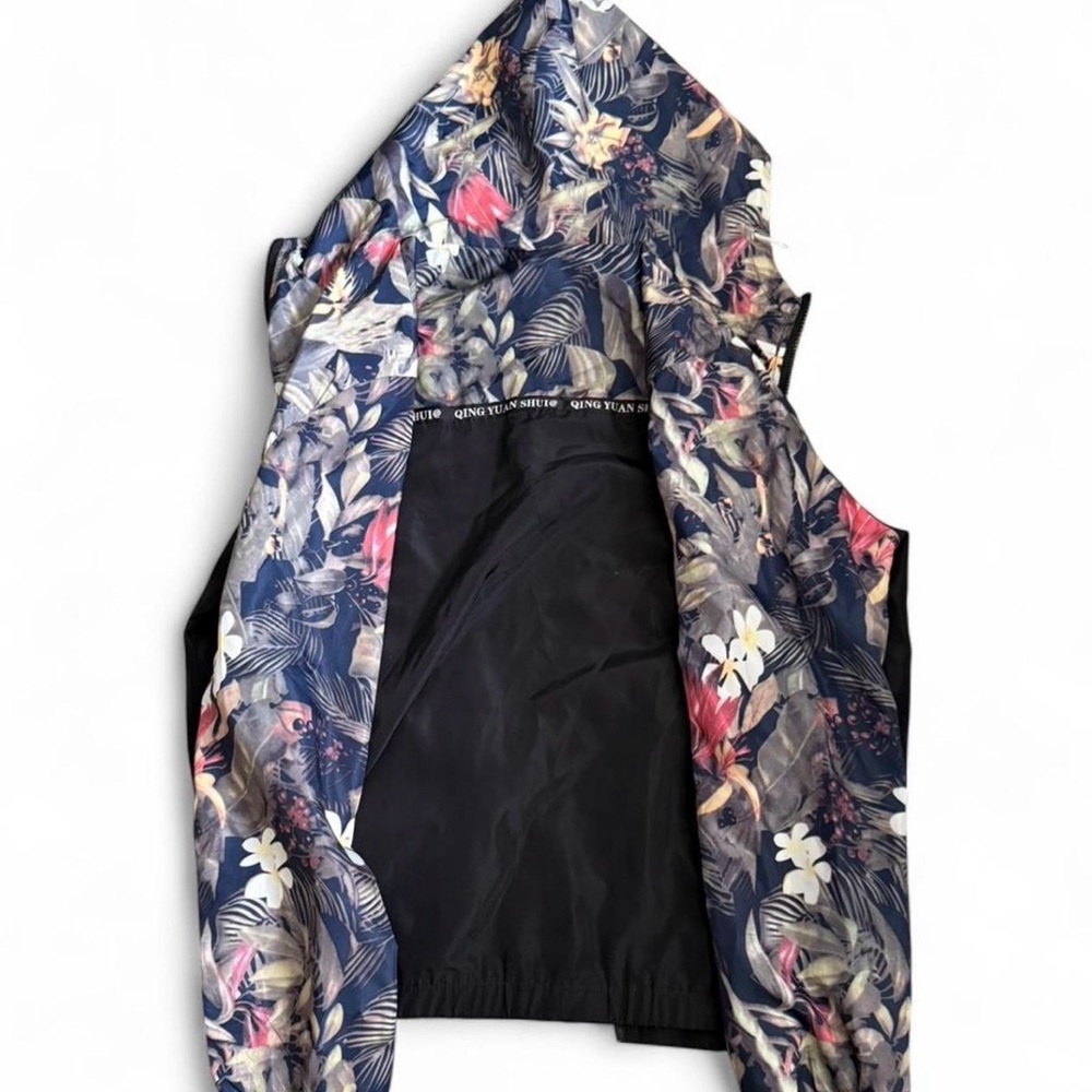 Floral Windbreaker Jacket Cool Outfit Men NEW Size L Minimalistic Flowers Art